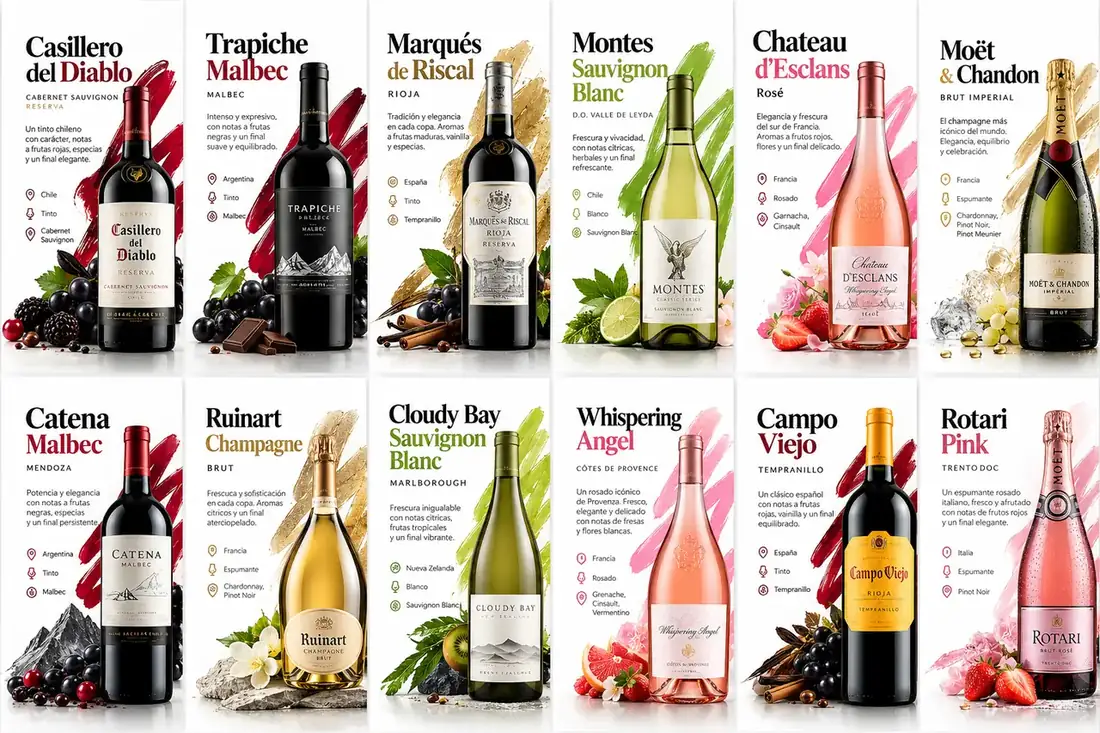 Vinos tintos, blancos, rosados y espumantes: cada etiqueta con su origen y estilo